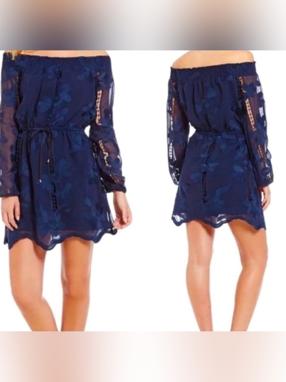 Lovers + Friends Navy Floral Off the Shoulder Kory Dress